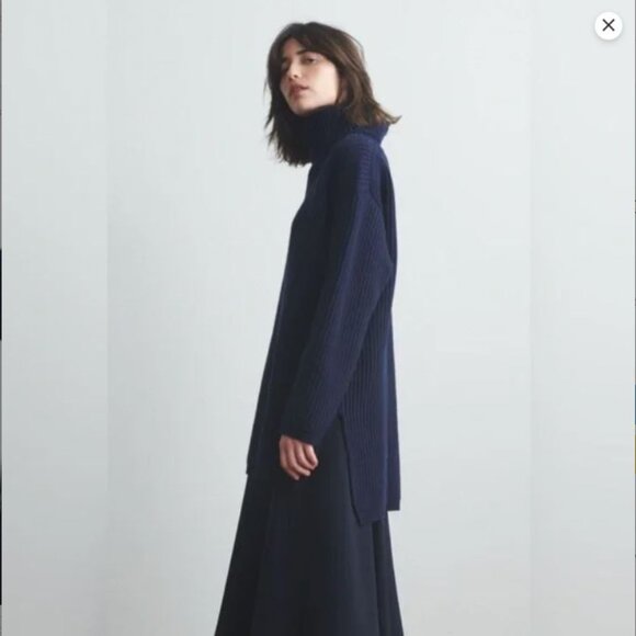 THAKOON Lambswool Navy Chunky Ribbed Turtleneck Sweater, sz S - Picture 10 of 10